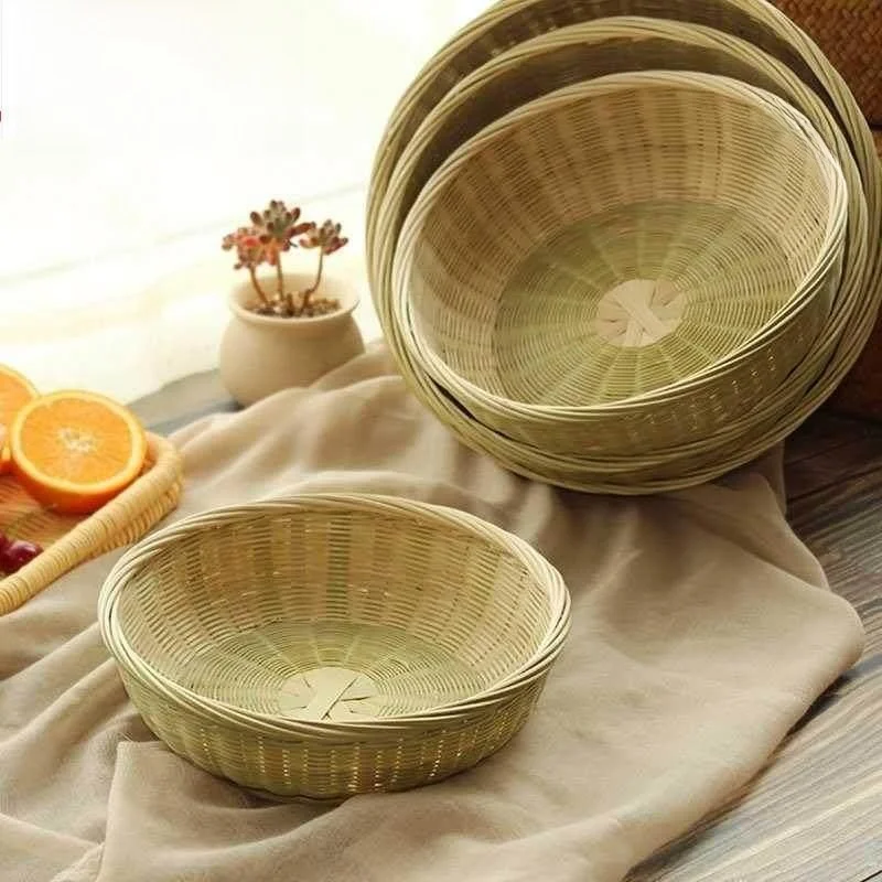 

Rounded Household Bamboo Woven Steamed Bun Basket Kitchen Storage Caddy Vine Weaving Food Storage Basket from Guangxi China