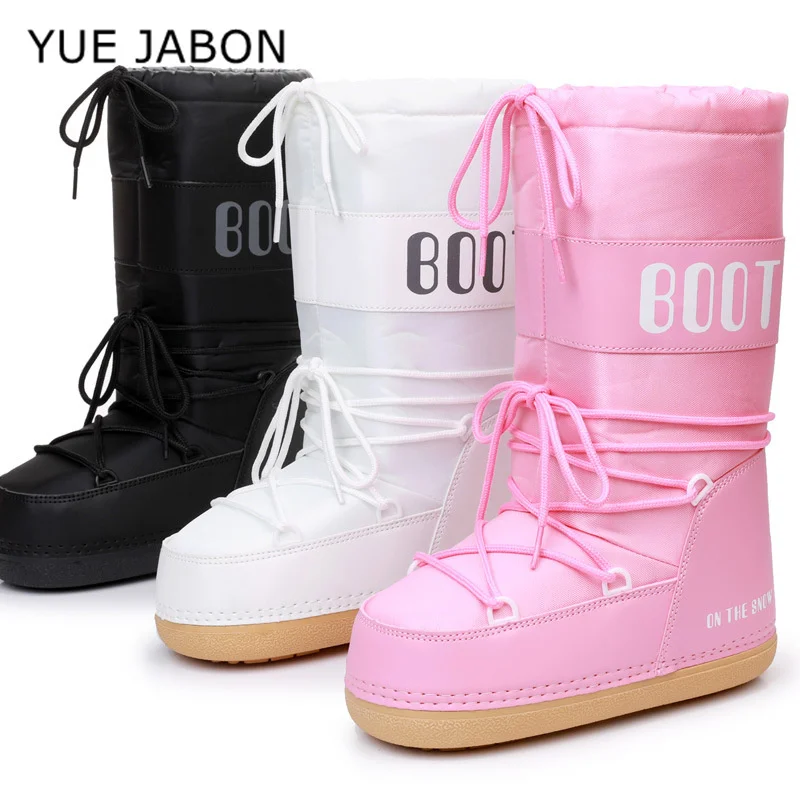 

2026 Новые зимние зимние ботинки, женские лыжные ботинки, утепленные хлопковые лыжные ботинки на платформе со средней икры, на плоской подошве с белыми буквами