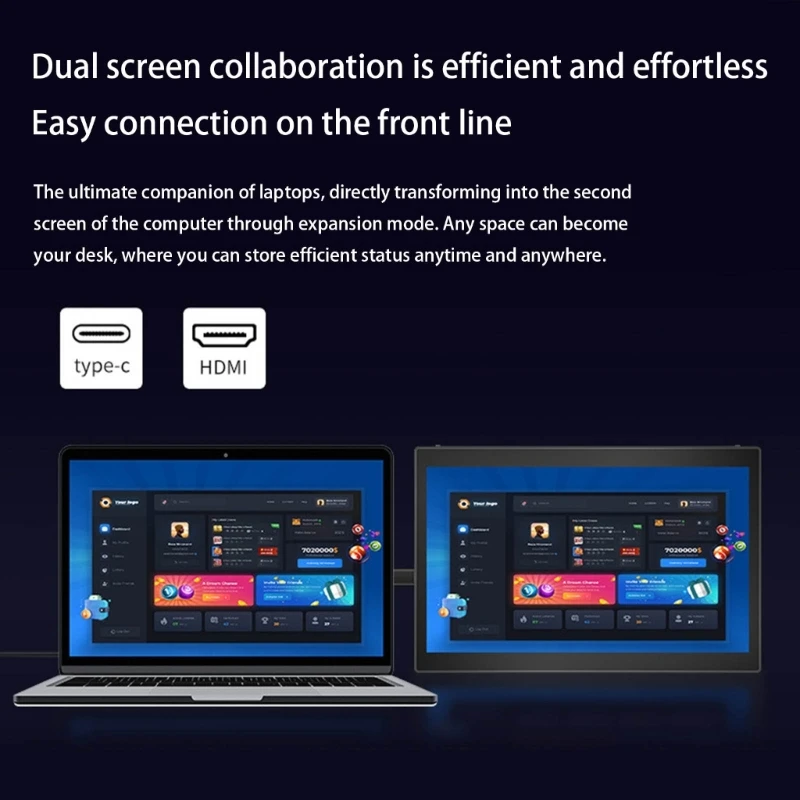 Màn hình phụ máy tính 7 inch 1280x800 có kết nối HDTV/USB C cho máy tính xách tay và PC HX5E
