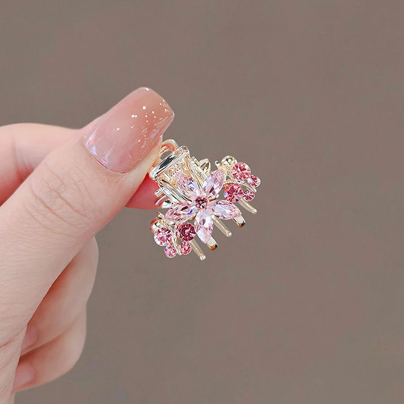 

Mini Crystal Metal Grab Clip Fashion Flower Hair Clip Forehead Broken Hair Side Bangs Organizing Tool Pink Rhinestone Headdress