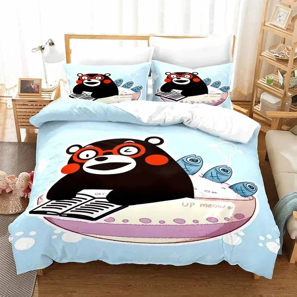 

3D Print Kawaii Cartoon Comics Kumamon Bedding Set Duvet Cover Sheet Pillowcase Bed Full Queen King Size Comforter Bedroom