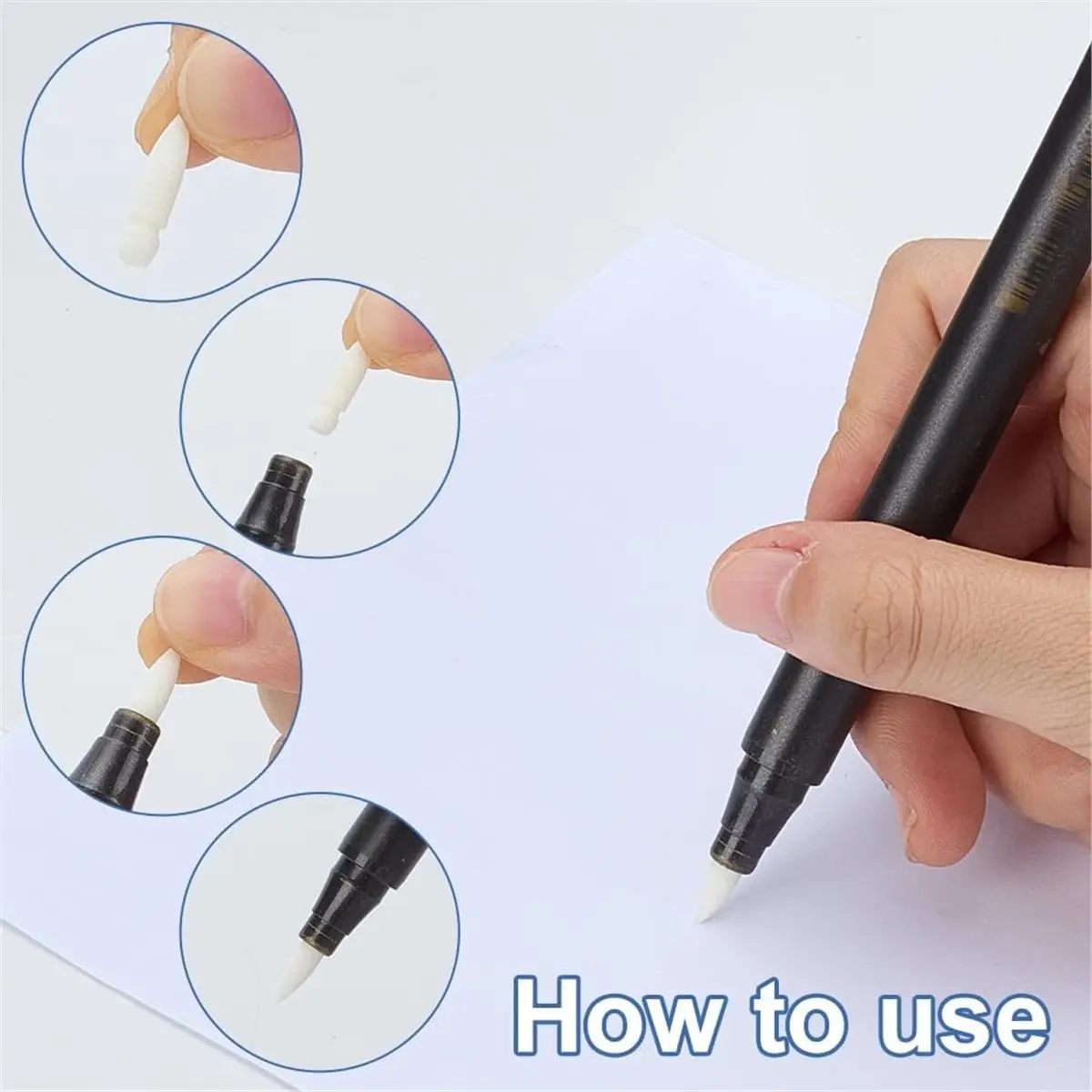 Eco-friendly 100 Pcs Marker Pen Brush Tip Replacement Refillable Paint Pen Nibs 0.16x0.67 Inch White Soft Nib for Drawing Writin