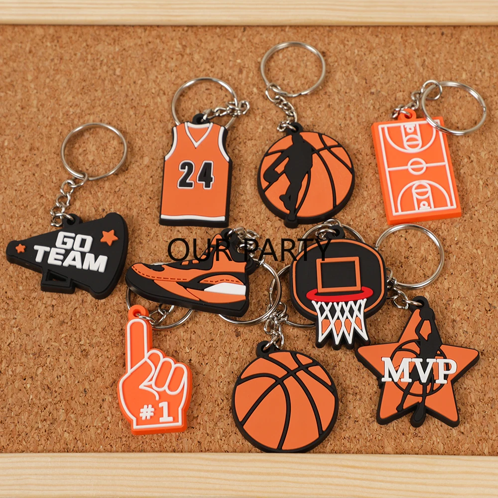 9 Stück PVC-Schlüsselanhänger mit Basketball-Thema, Mannschaftssport-Rucksack-Anhänger für Kinder, Jungen, Geburtstagsparty, Gastgeschenke, Goodie-Bag, Pinata-Füller – Detail 2