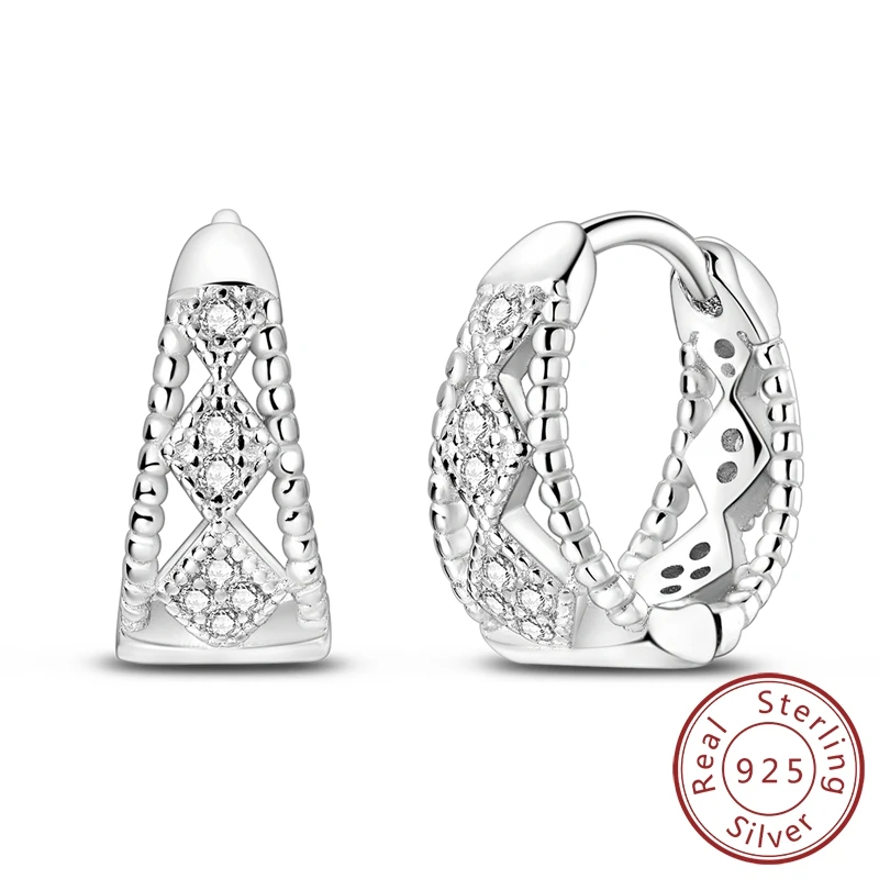 

Precious 100% 925 Sterling Silver Pave Zircon Geometric Hollow Hoop Earrings Women Luxury Jewelry Gifts