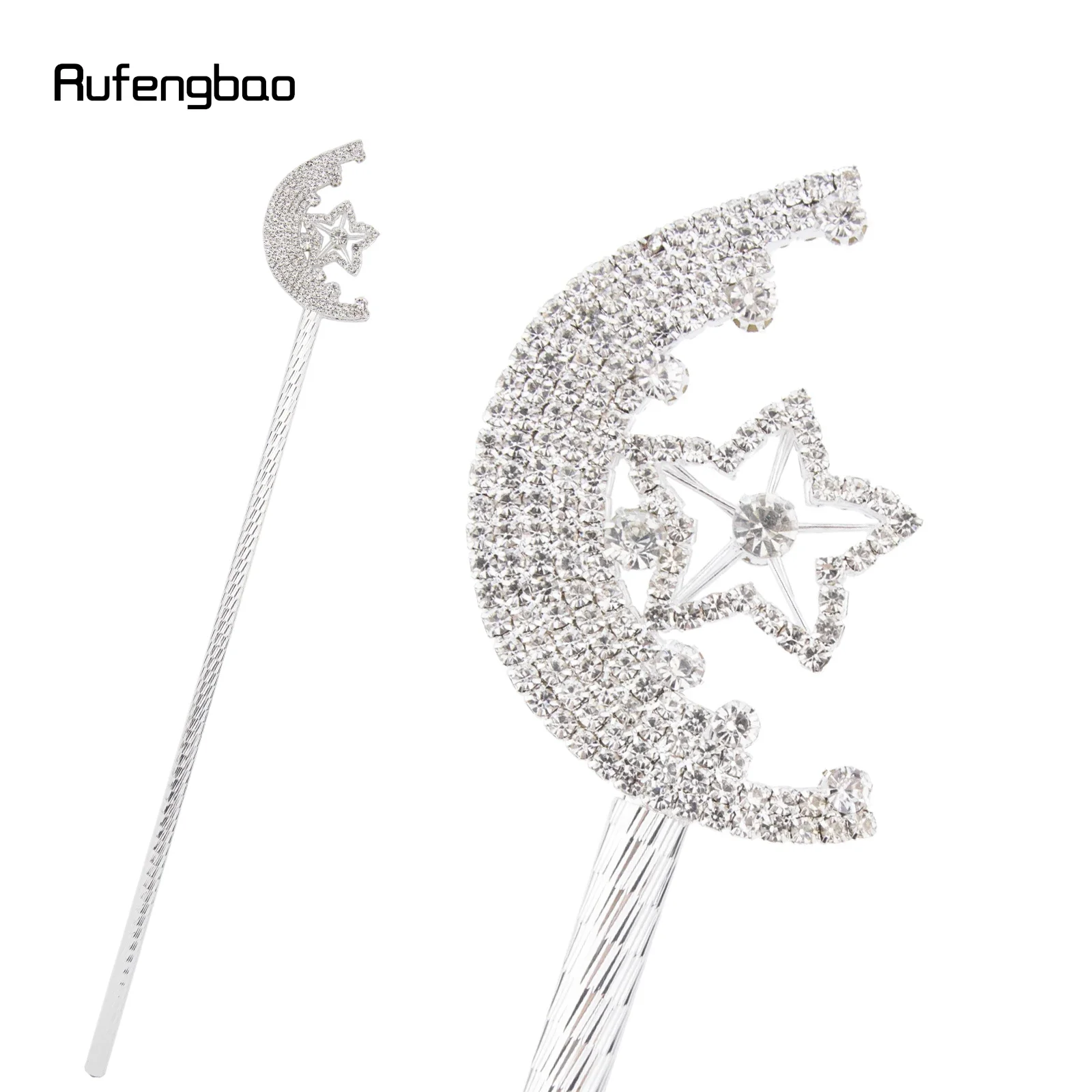 Branco diamante lua estrela liga varinhas de fadas princesa varinhas para crianças anjo varinha para festa traje festa de aniversário de casamento 49cm