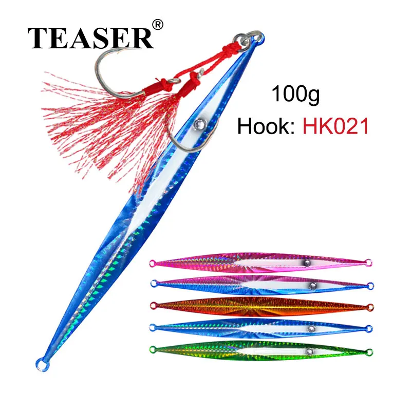 

TEASER J68 100g Diamond Jig Fishing Lure Sea-bream Saltwater Needle Vertical Trolling Fast Sinking Metal Jigs With Assist Hooks