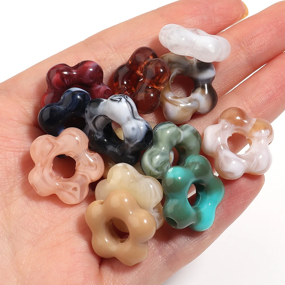 30pcs/lotTwo‑Tone Hollow Flower Acrylic Beads Large Hole Loose Spacer Bead for DIY Bracelet Necklace Jewelry Making