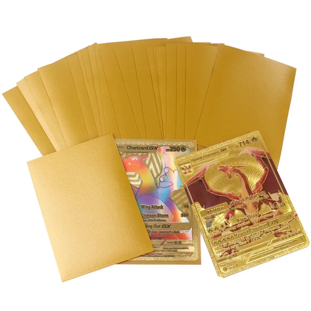 100/50Pcs 66x91mm For Pokemon Card Gold Silver Trading Card Sleeve Holder TCG Cards Protector Frosted Card Sleeves Collectibles