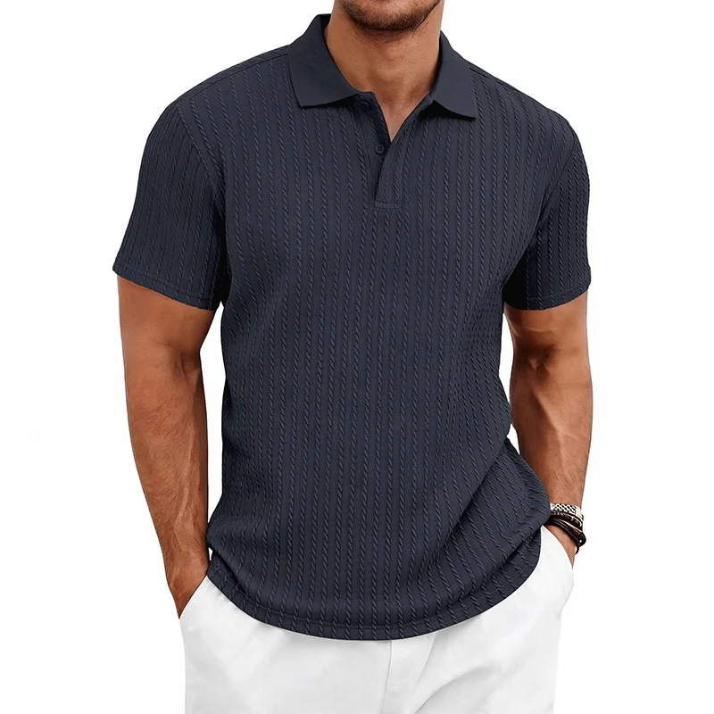 Herren-Strickpolohemd mit Struktur, schlicht, kurzärmelig, lässiges Golf-Business-Oberteil, geeignet für den täglichen Sommergebrauch.