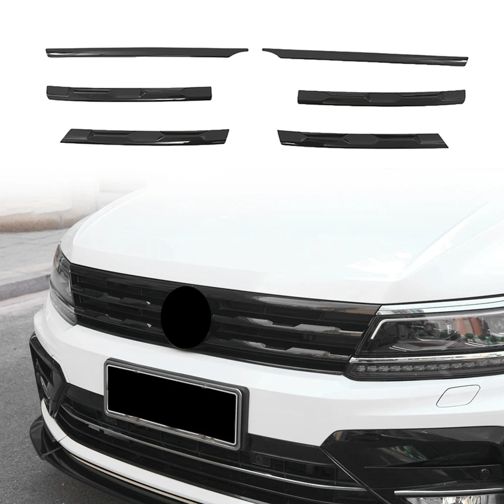 LHD for Tiguan L 2017-2021 Glossy Black Front Bumper Mesh Center Grille Grill Moulding Strips Cover Trim