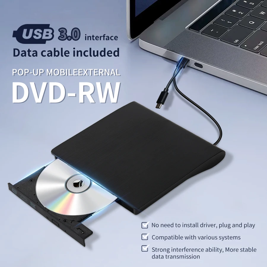 External DVD Burner RW Drive USB 3.0 Type C Interface Slim DVD RW CD Writer Burner Reader Player Optical Drive For PC Laptop
