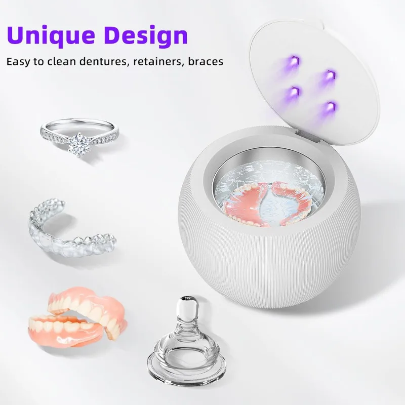 Home appliance mini portable rechargeable denture ultrasonic cleaner with uv sterilizer for daily disinfeciton