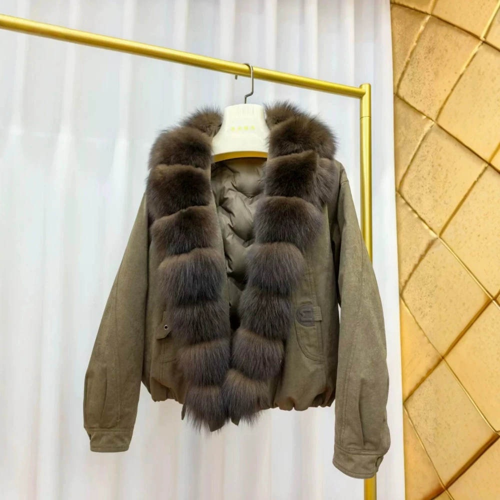 Women's Puffer Jacket with Premium Fox Collar Lightweight Padded Jackets Oversized Down Duck Jacket Old Money Style Loose Fit