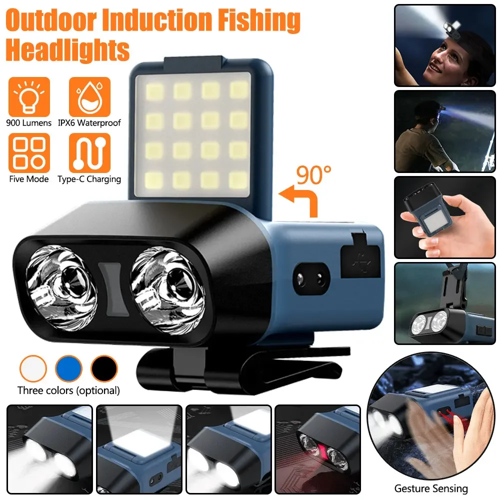 

LED Sensor Clip on Cap Light Headlamp Waterproof Head Torch Flashlight Outdoor Fishing Camping Ultra Bright Lamp Cap Lantern