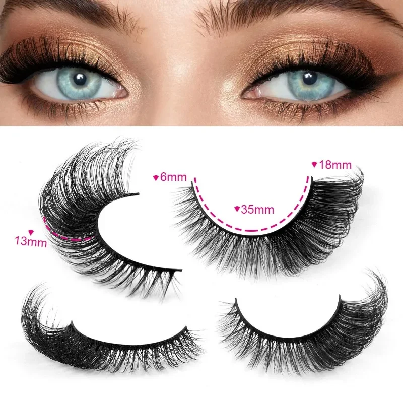 Pack of Fluffy Strip False Lashes, Faux Mink, Cat Eye Lashes, Natural Look, Wispy Lashes, False Eyelashes, 7 Pairs