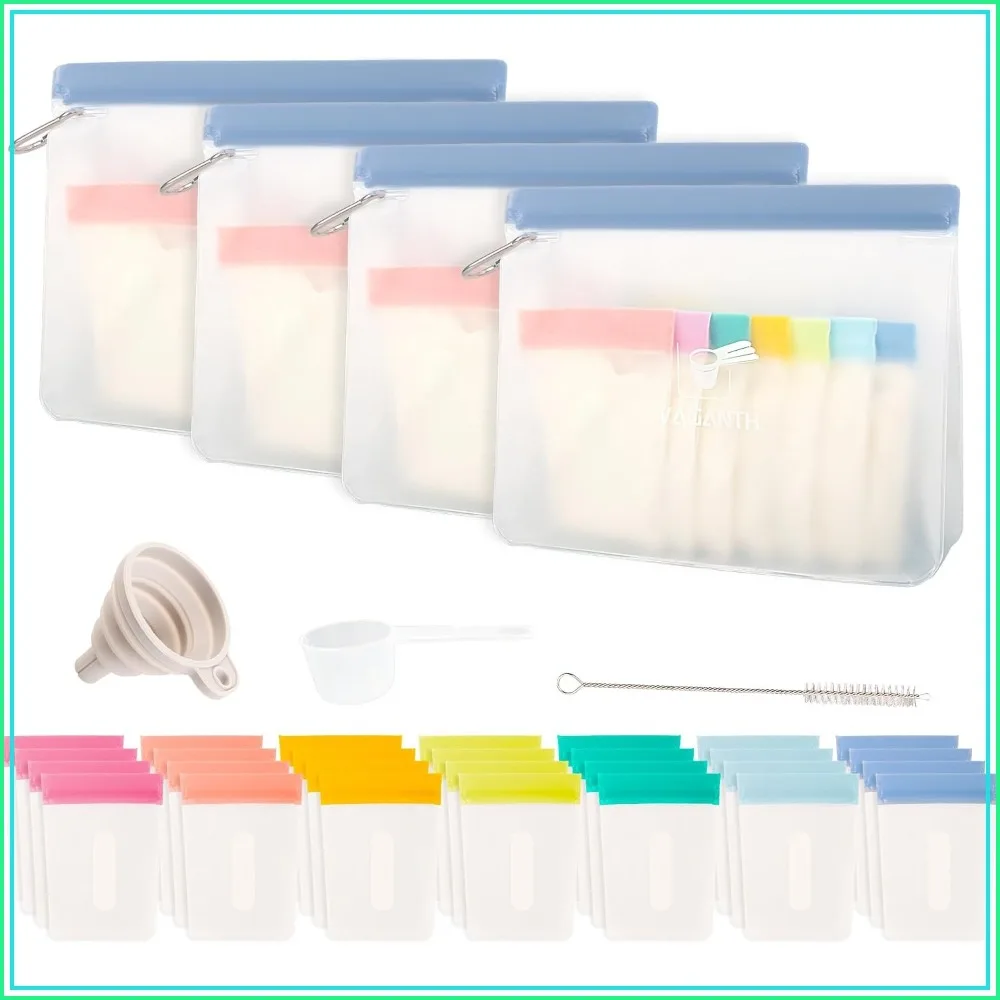 28 Pcs Protein Powder Travel Container Set, Reusable Supplement Bags with Funnel and Spoon, Portable Single Dose Bags for On-the-Go