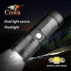 COBA Strong Light Flashlight Long Range XHP50 Outdoor Multi-Functional Telescopic Zoom Plastic Flashlight Tail Lighting