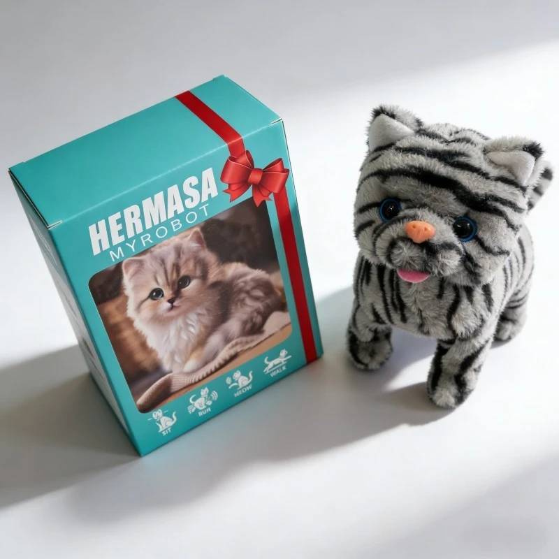 ของเล่นแมวตุ๊กตาเดินได้ มีเสียง - ตุ๊กตาแมวอิเล็กทรอนิกส์พร้อมเสียง ของขวัญสัตว์เลี้ยงเคลื่อนไหวได้อัจฉริยะสำหรับเด็กในวันเกิด