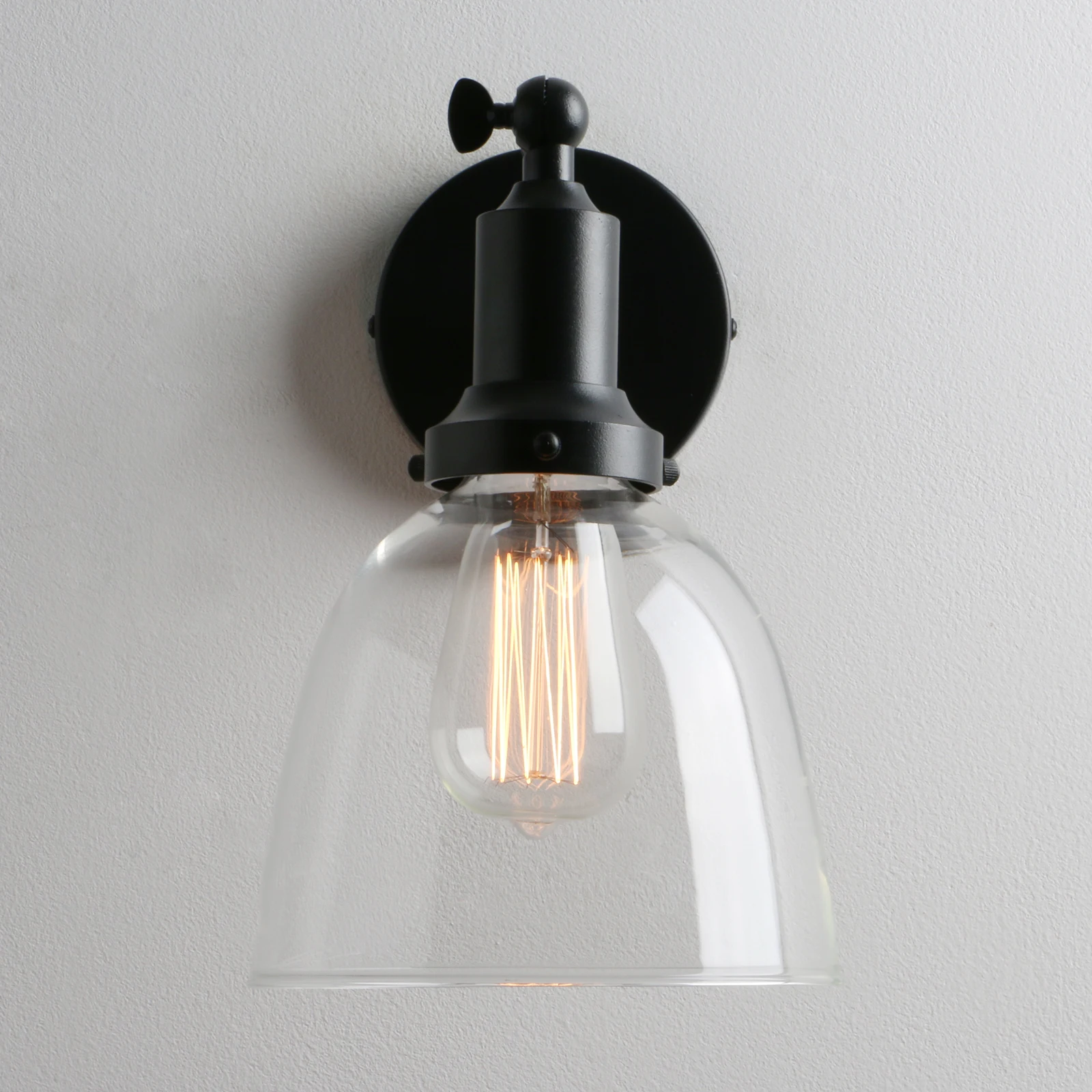 Phansthy Industrial Vintage Slope Pole Wall Mount Single Sconce with Funnel Flared Clear Wall Sconce Light Lamp Fixture