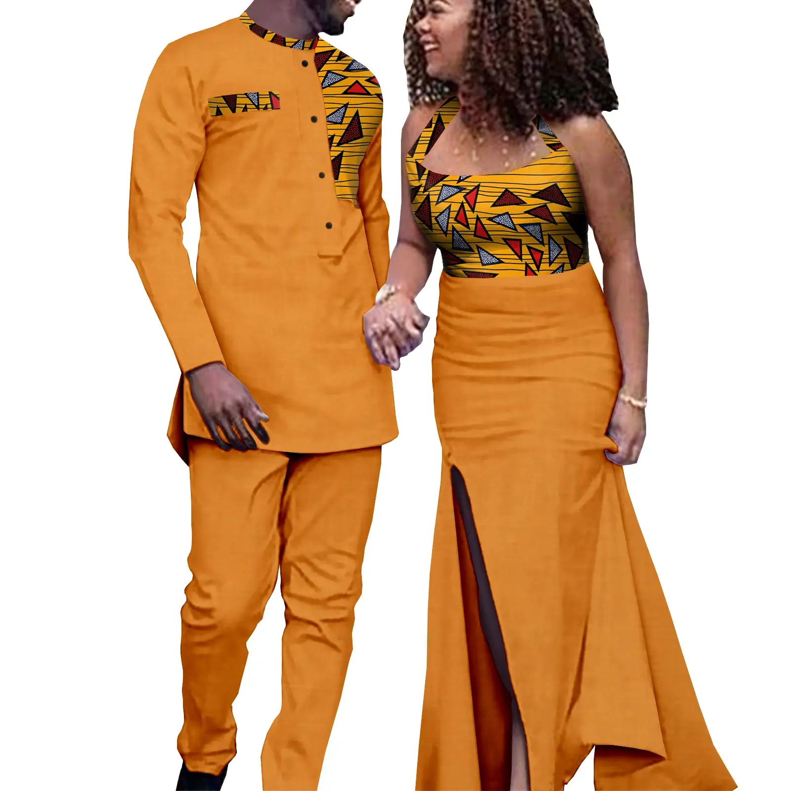 Afrikanische Kleidung für Paare Sexy Frauen Lange Kleider Passenden Männer Outfits Top und Hosen Sets Bazin Riche Party Vestidos Y21C034