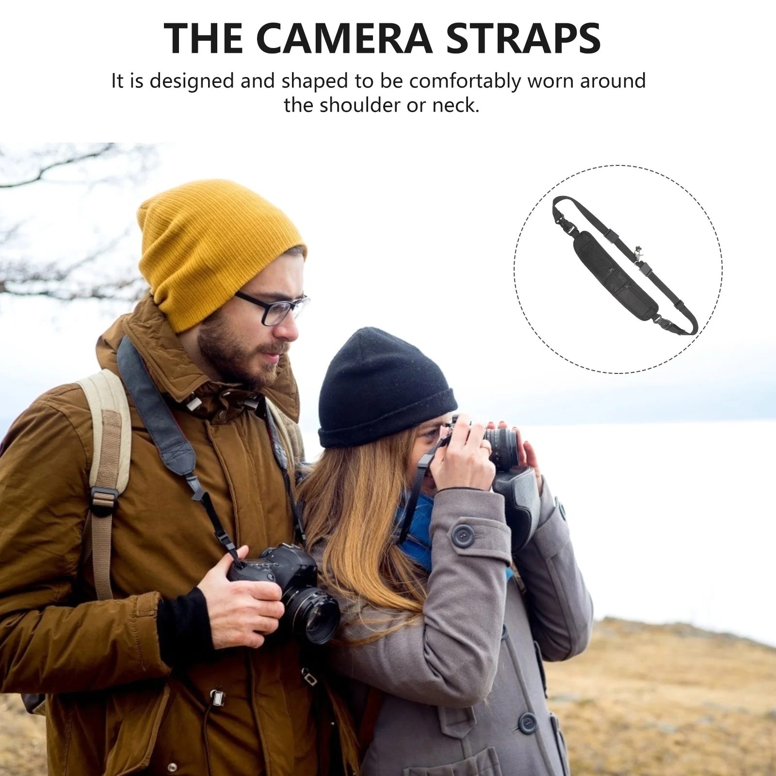 

Nylon Camera Strap Adjustable Shoulder Neck Belt with Double Zipper Pockets Secure Equipment Protection Comfort Fit for Daily