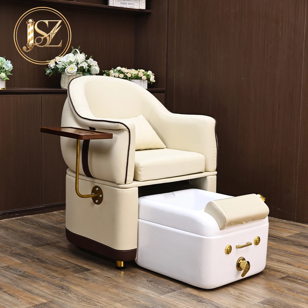 Pedicure Sofa Chair PU Leather Ergonomic Design Nail Salon Foot Spa Sofa with Retractable Acrylic Foot Basin Side Table