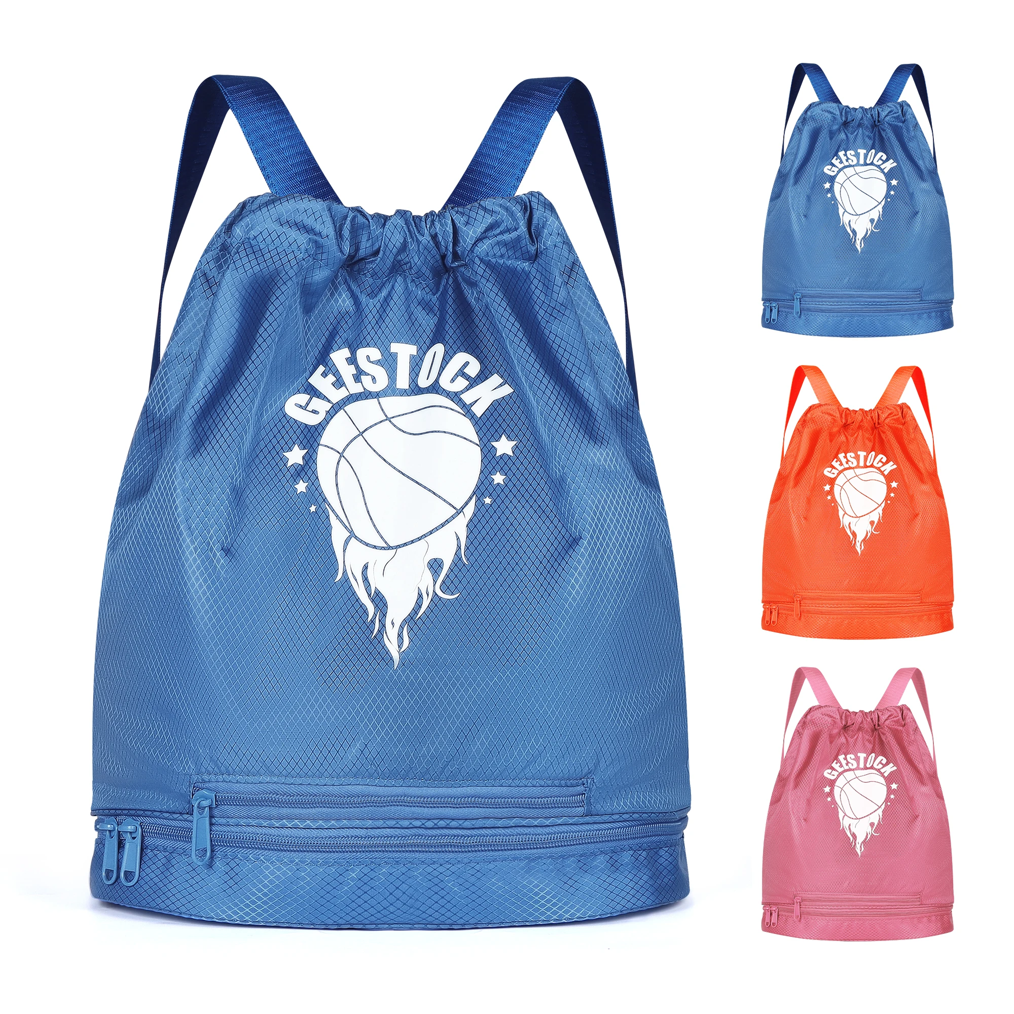 

Rope-drawing backpack sports and fitness bag with shoe compartment and mesh pocket, string swimming beach bag with wet pocket, s