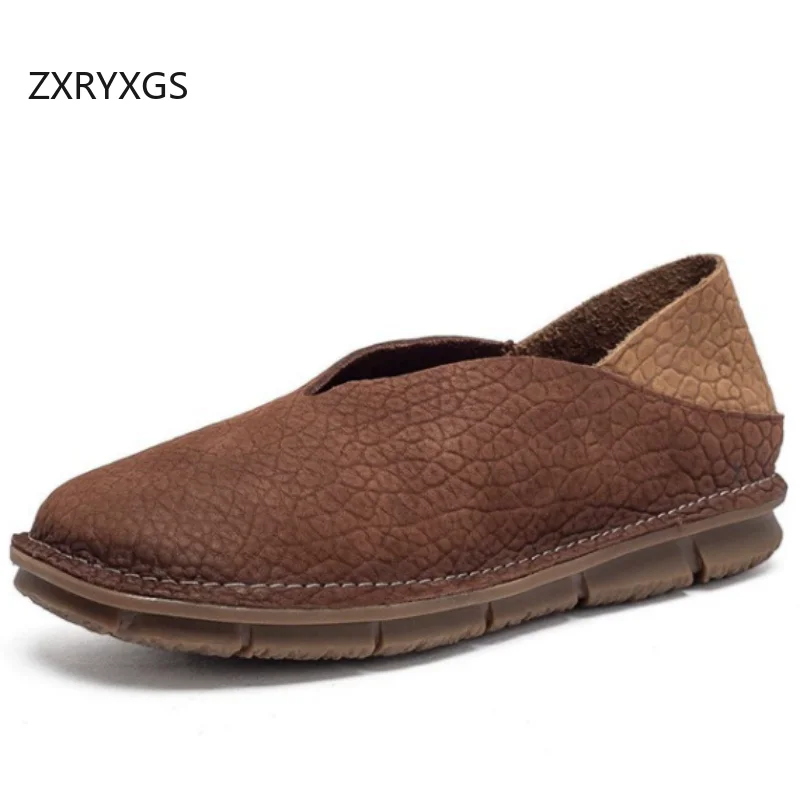 

ZXRYXGS Новые повседневные туфли из натуральной кожи ручной работы в стиле ретро, модель 2026 года, полностью из натуральной кожи, удобные, с мягкой подошвой, нескользящие, модные.