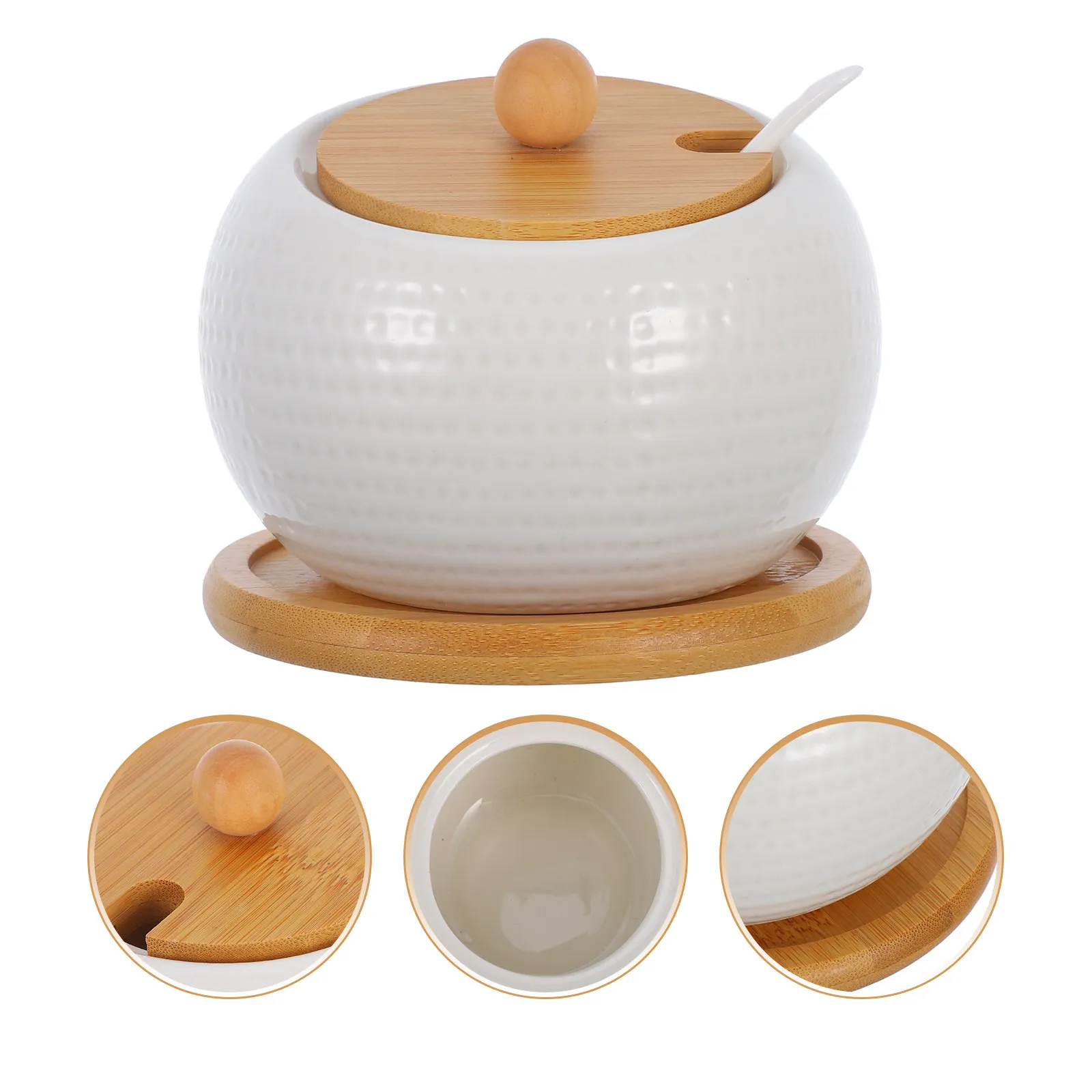 

1Set Ceramic Seasoning Jar Kitchen Storage Container Wooden Lid Moisture Protection Salt Spice Sugar Box Creative Design
