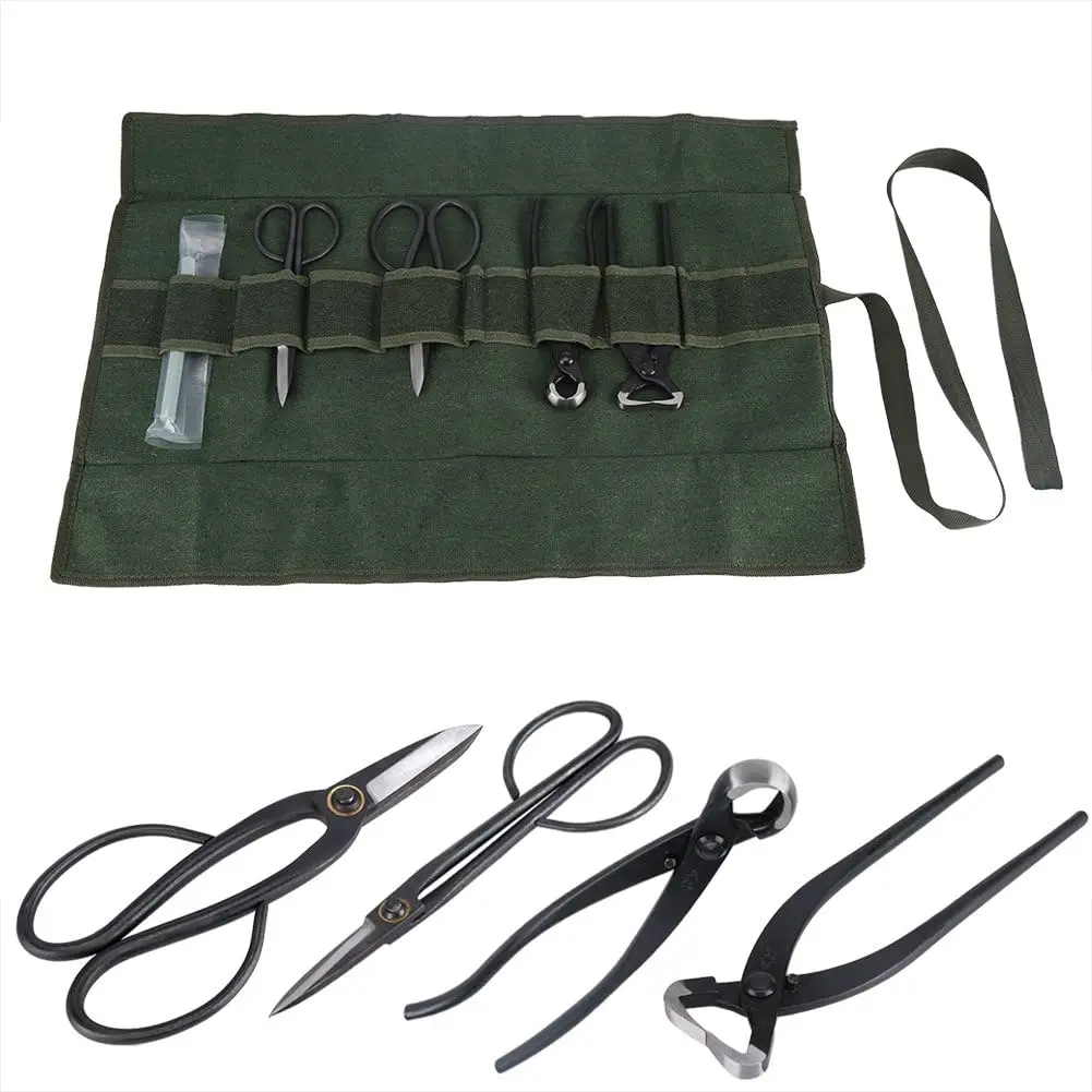 gasafamido Bonsai Tool Kit Green Garden Bonsai Storage Package Roll Bag Garden Orchard Scissors Pliers Fruit Trees Branches