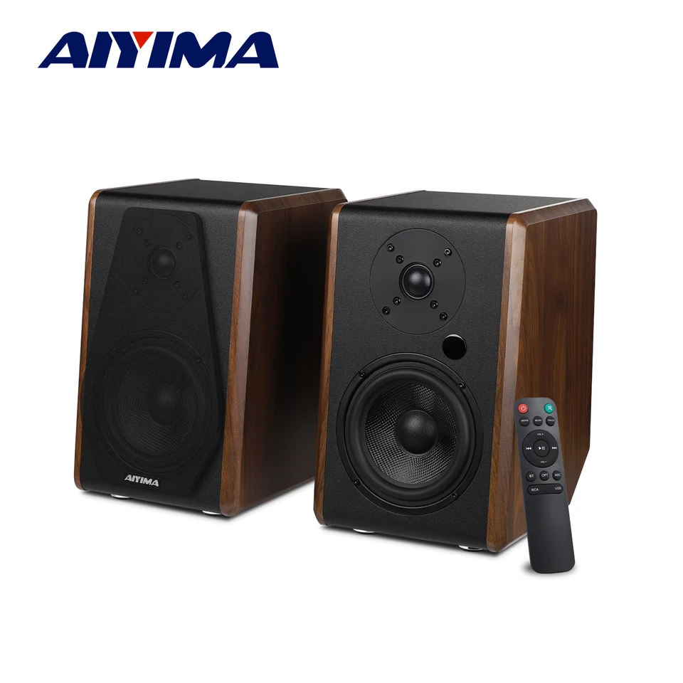 Aiyima-木製本棚スピーカー、アクティブ本棚スピーカー、ワイヤレスHi