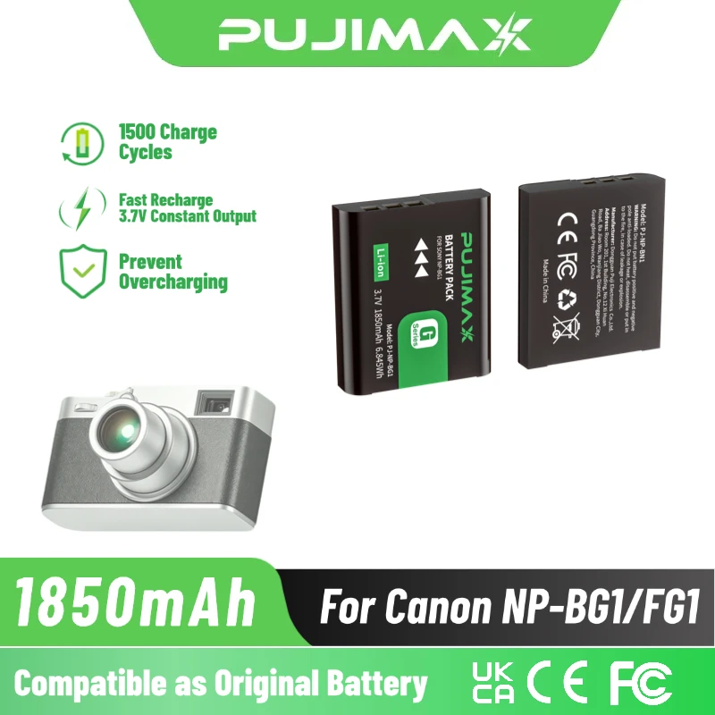 Batería PUJIMAX de 1850mAh para Cámaras Sony NP-BG1 Cyber-Shot DSC-H3 H7 H9 H10 H20 H50 N1 N2 T20 T100 W70 W80 W90 W150 W170 W200