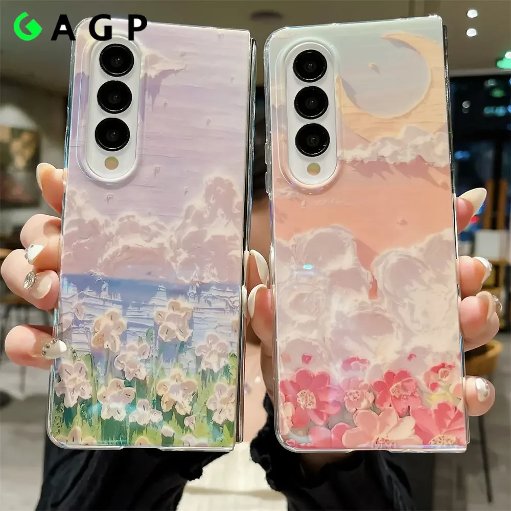 Luxury Painting Flower Z Fold 4 3 Phone Case for Samsung Galaxy Z Fold 4 3 5 6 fold3 fold4 Fashion Shockproof Silicone Cover