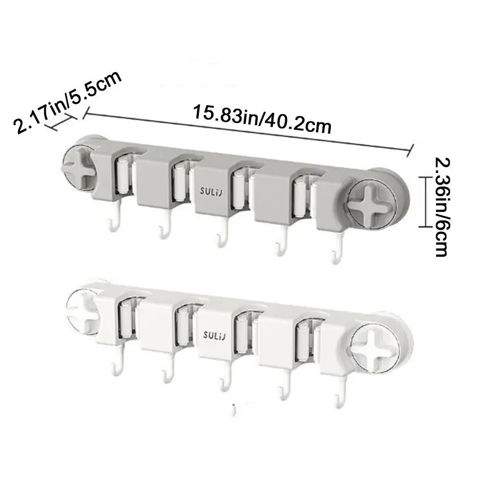 كوب شفط بلاستيكي مكنسة ممسحة حامل ذاتية اللصق الحائط ممسحة كليب رف لا الحفر مع 5 خطاف ممسحة مكنسة المنظم #6