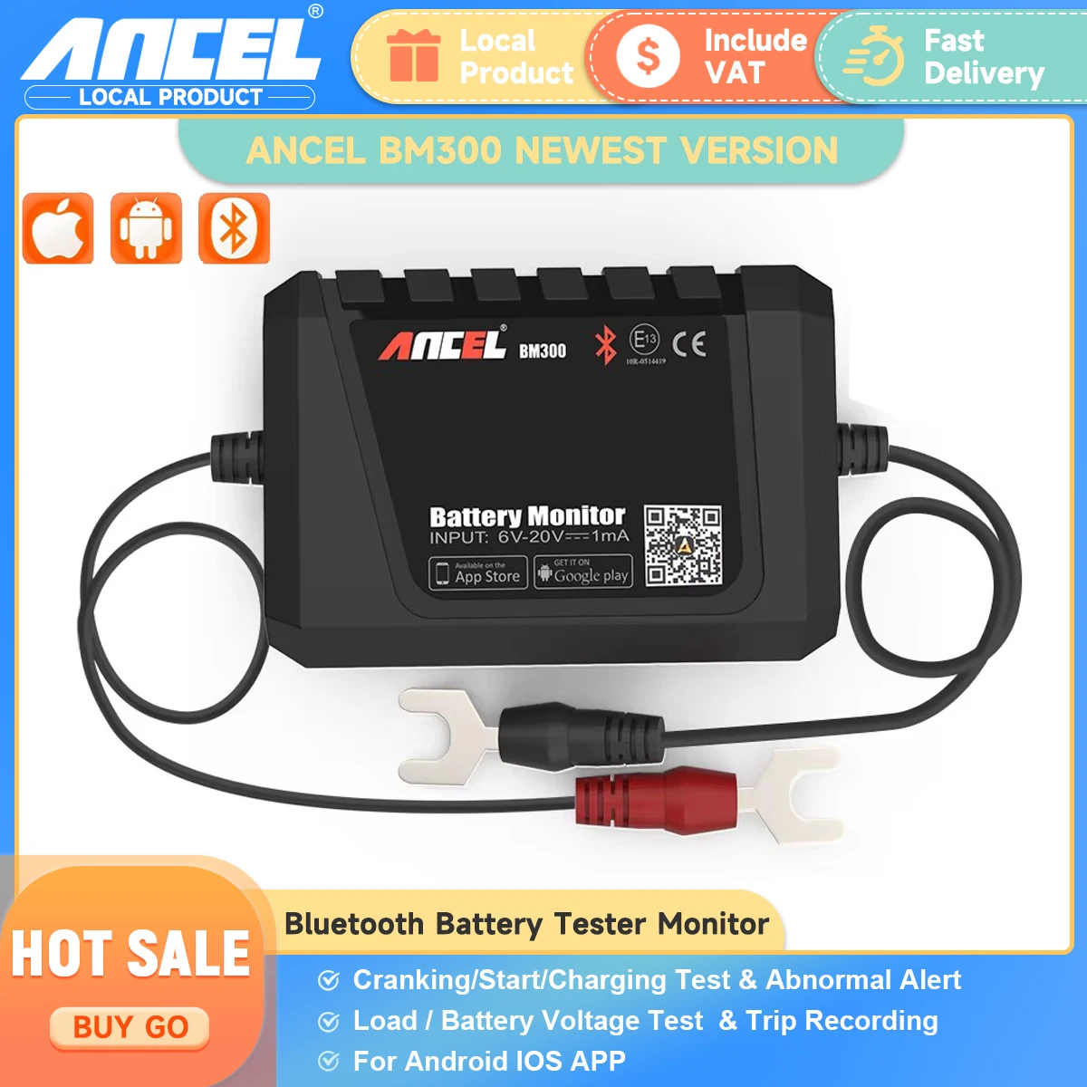 ANCEL BM300 Battery Tester Bluetooth Analyzer 12V Car Electric Circuit Cranking Test Voltage Test Android ISO Diagnostic Tool