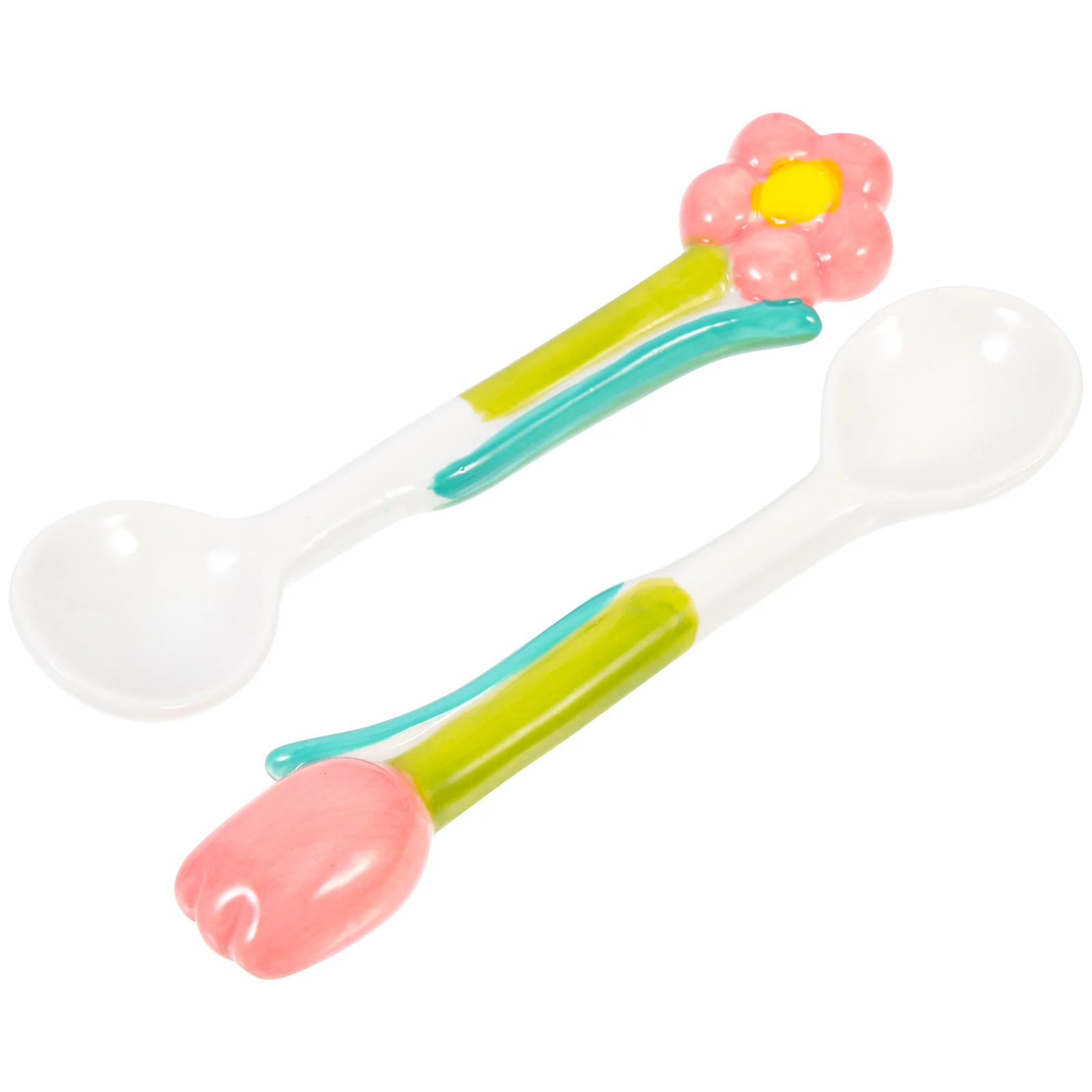 

2Pcs Lovely Porcelain Spoons Tulip Design for Long Lasting Use Convenient for Coffee Juice Mixes Coffee Spoon
