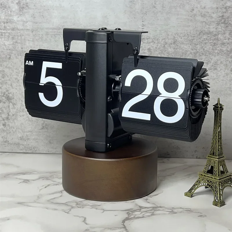 Nordic Flip Page Table Clock, Wooden Base, Digital Desk Clock, White Office Desk, Decoration Items, Desktop Gadgets, Futuristic