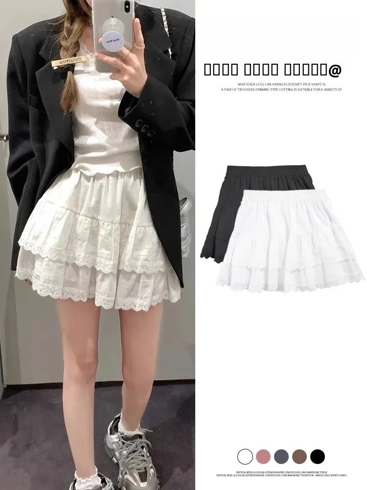 

Белая кружевная юбка-пачка для женщин, новинка ранней весны 2026 года, с завышенной талией, маленького размера, пышная, А-силуэт, балетная, средней длины