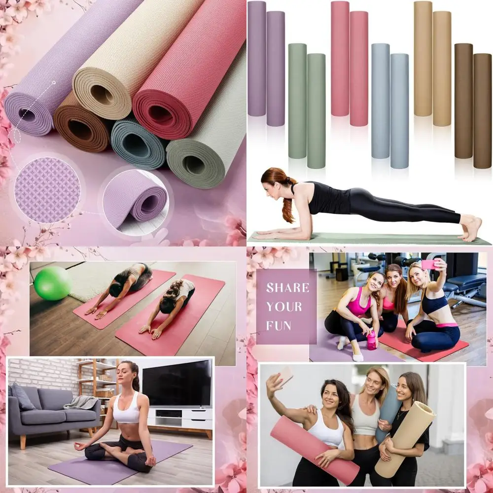 Juego de esterilla de yoga antideslizante extra larga de 4 mm de grosor para fitness, estiramientos, entrenamiento en casa, gimnasio y uso en estudio