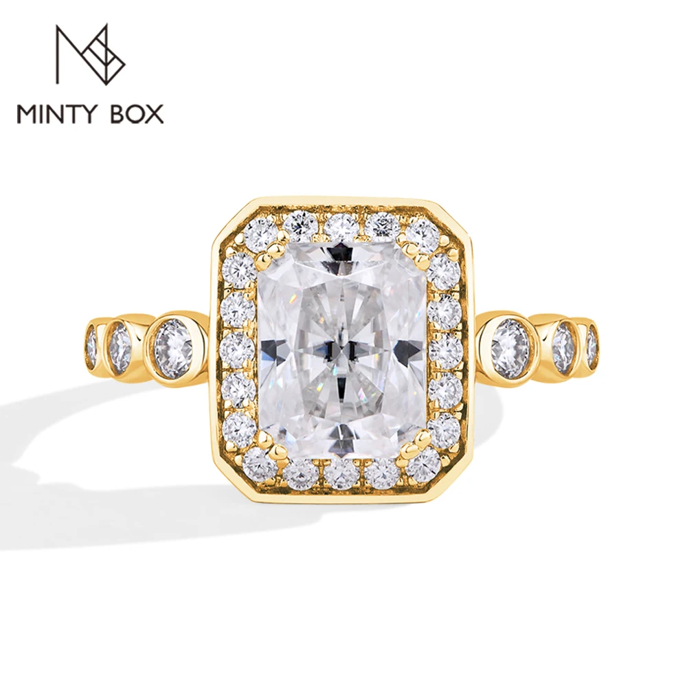 MINTYBOX 3.0CT Moissanite Engagement Ring for Women S925 Sterling Silver Radiant Lab Grown Diamond Halo Rings Wedding Jewelry