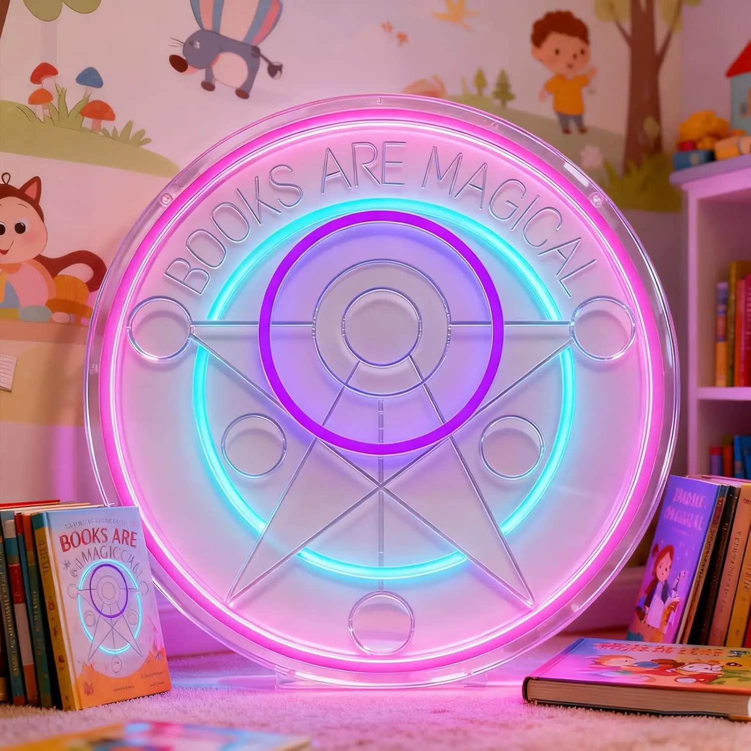 Los libros son letrero de neón mágico, luz de neón LED redonda para dormitorio, aula, tienda, biblioteca, Bar, decoración de pared, USB regulable, regalo de Navidad