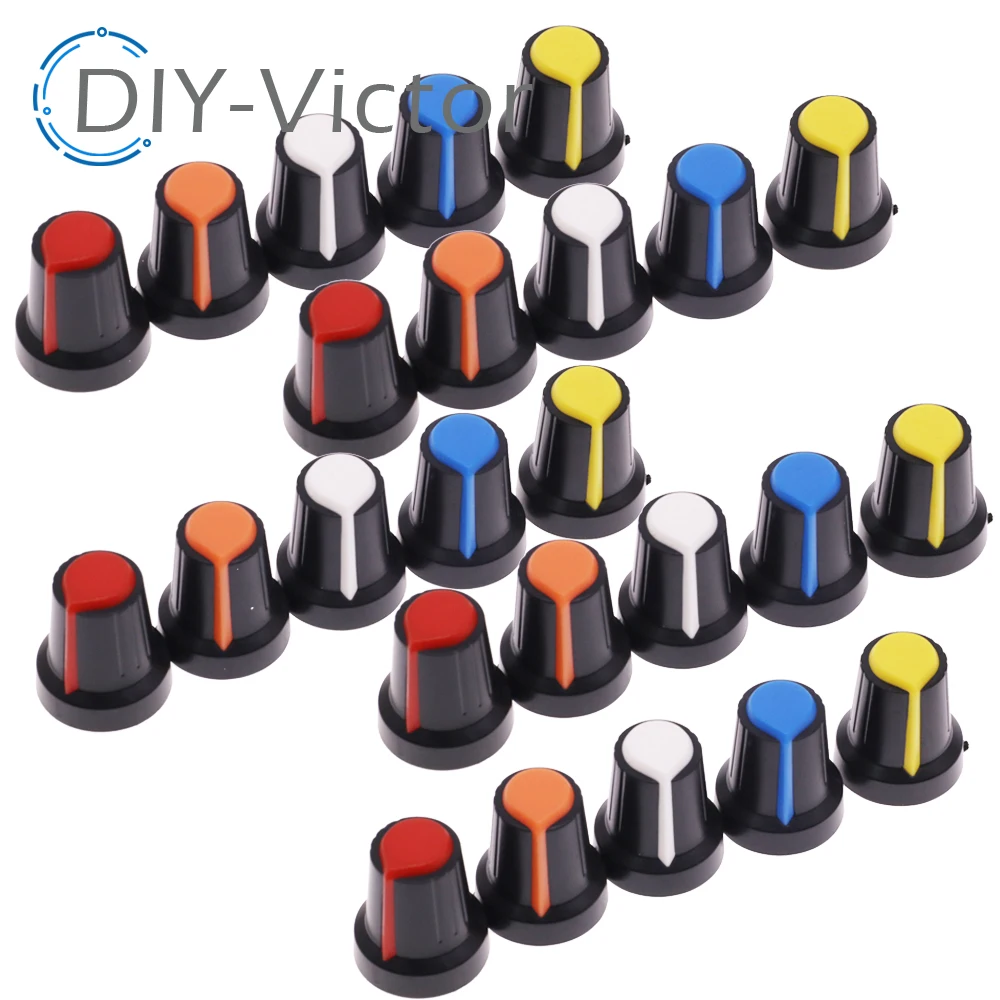 25Pcs WH148 Potentiometer Switch knob Cap Plastic Knob Plum Handle 15X17mm AG2 Handle 6MM  Blue RED YELLOW ORANGE WHITE