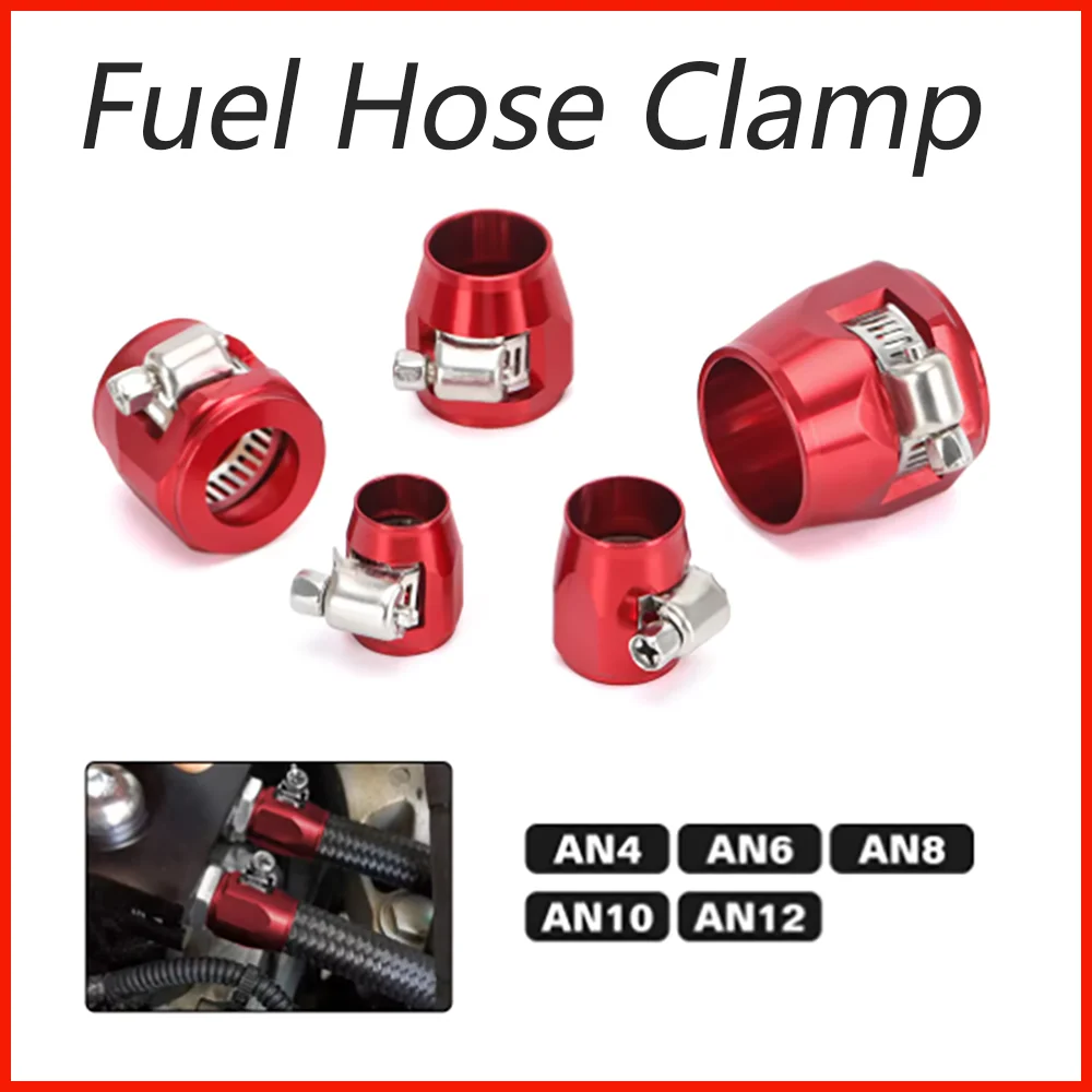 2pcs Hose Clamp AN4 AN6 AN8 AN10 AN12 Fuel Pipe Clip Oil Water Fuel Tube Hose Fittings Finisher Clamps Hex Finishers Red