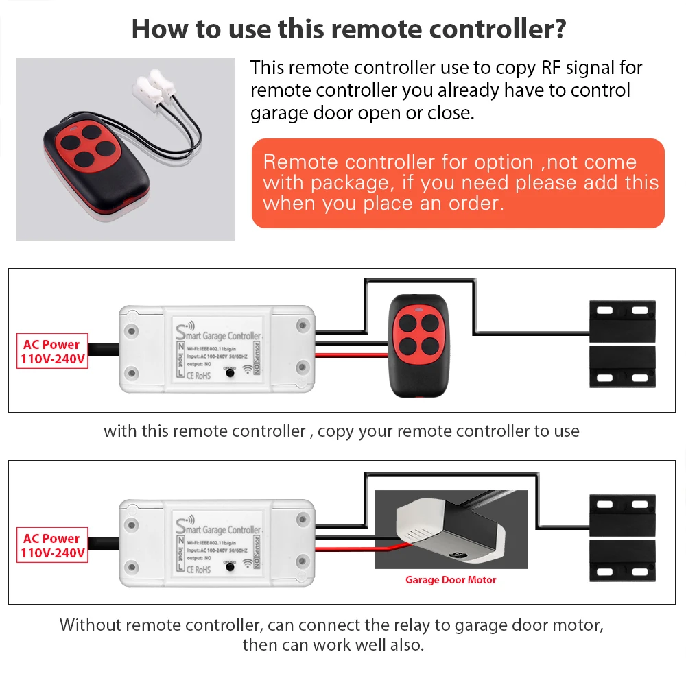 SMARSECUR WiFi Smart Garage Door Controller Opener Smart Life/Tuya APP Remote Compatible With Alexa Echo Google Home/Siri