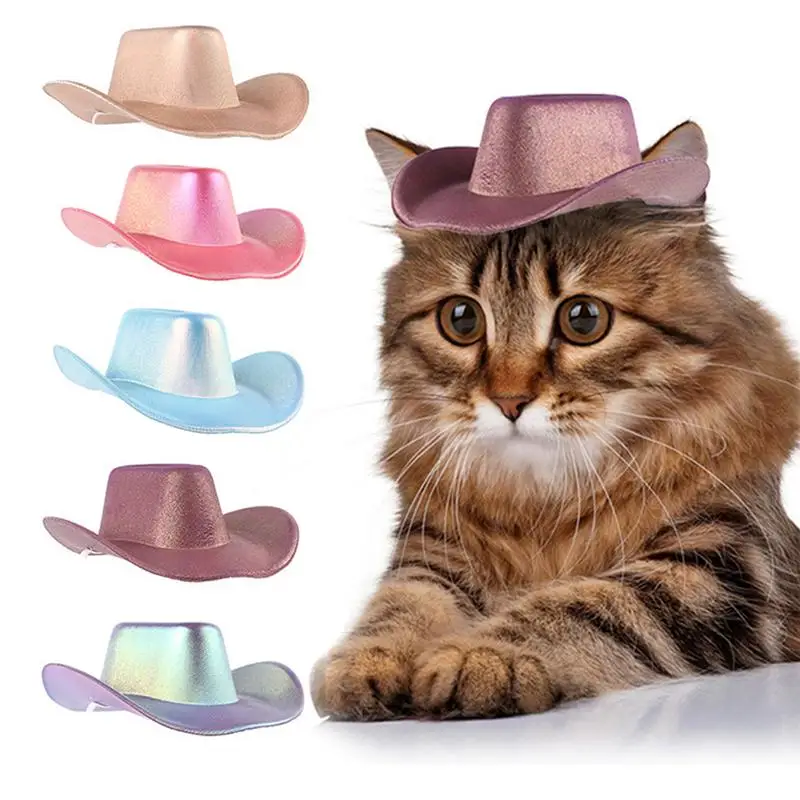 Pet Cowboy Hat Shiny Small Cowboy Hats Dog Costume Halloween Kitten Hat Cosplay Prop, Western Cowboy Costume Accessories For Pet