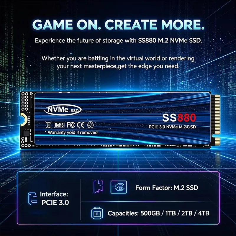 SS880 NVMe M.2 High Speed 1TB 2TB 4TB SSD Internal Solid State Drive PCIe 3.0 Gaming Drive Works for Laptop PC Hard Disk 4TB SSD