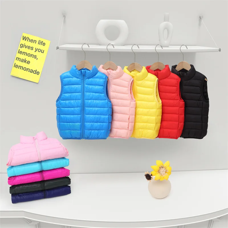 

Winter Baby and Girls Boys Warm Plain Cotton Turtleneck Full Zip Vest School Kids Puff Waistcoat Child Outfit Jacket Top 2-10Yrs