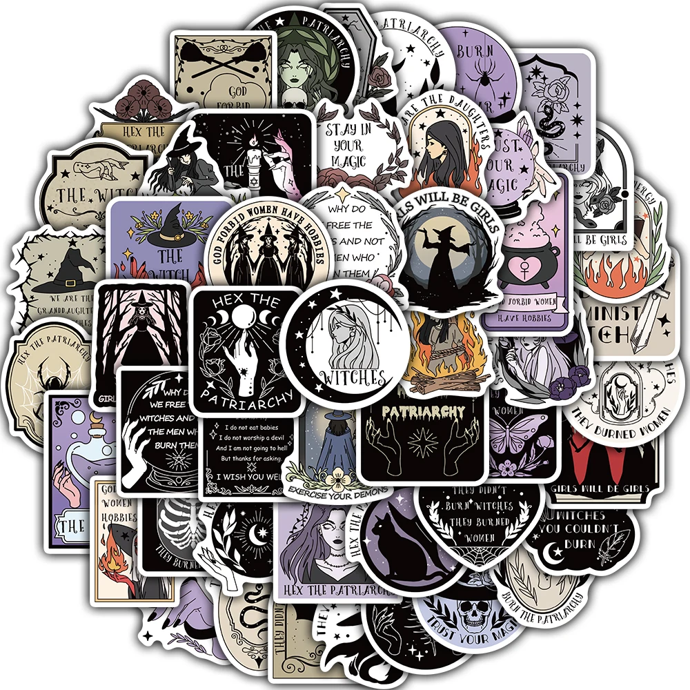 50PCS Sticker Witchy Feminist Style Waterproof Vinyl Coffee Bar Decorative Luggage Stationery Notebook Laptop Gift Stickers