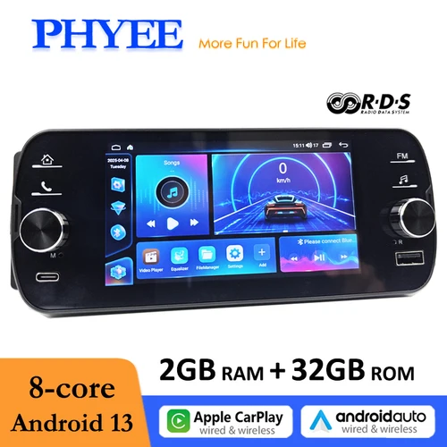 Imagen 1 del producto PHYEE 1 Din 5 pulgadas Andorid Car Radio F5005 con navegación GPS, Carplay inalámbrico, Android-Auto, BT Wifi, 4G, FM RDS, pantalla táctil