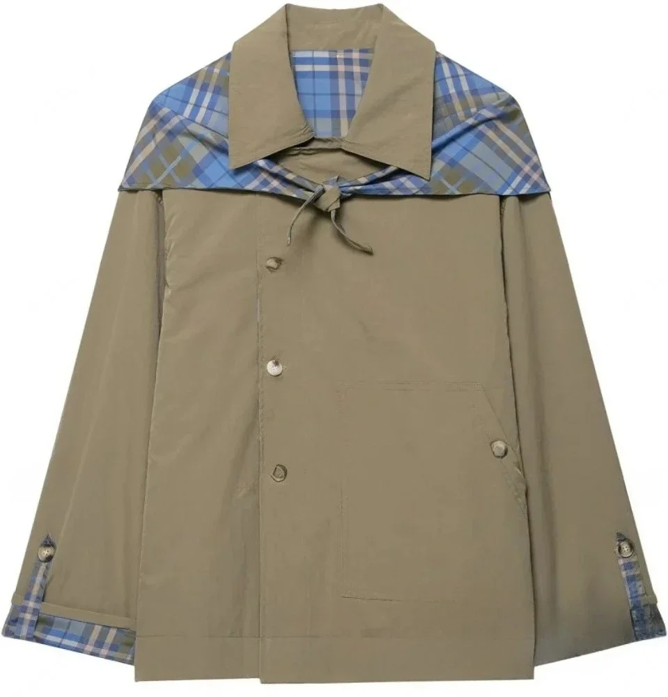 

2025 New Women Fall Vintage Elegant Coat Scarf Collar Plaid Lining Windbreaker Spring Autumn Fashion British-Style Lady Coat